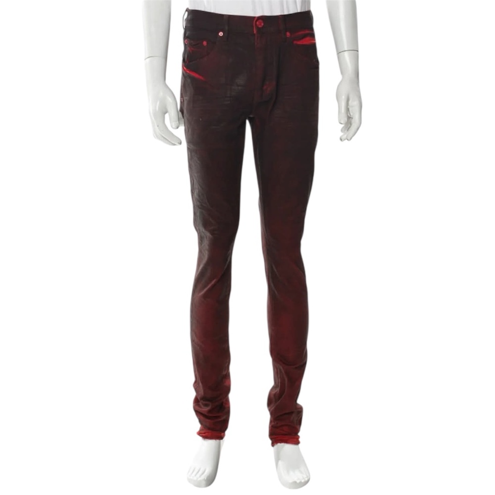Purple Brand P001 Slim Fit Low Rise Jeans Red Black Coated Wax Size 30 NWT